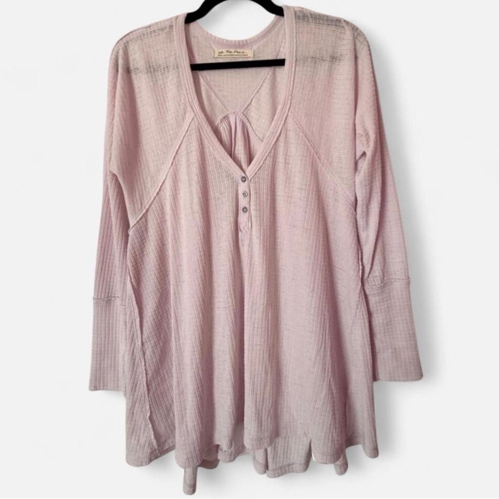 Free People We The Free Coraline Thermal Waffle Knit Henley Top Lavender S